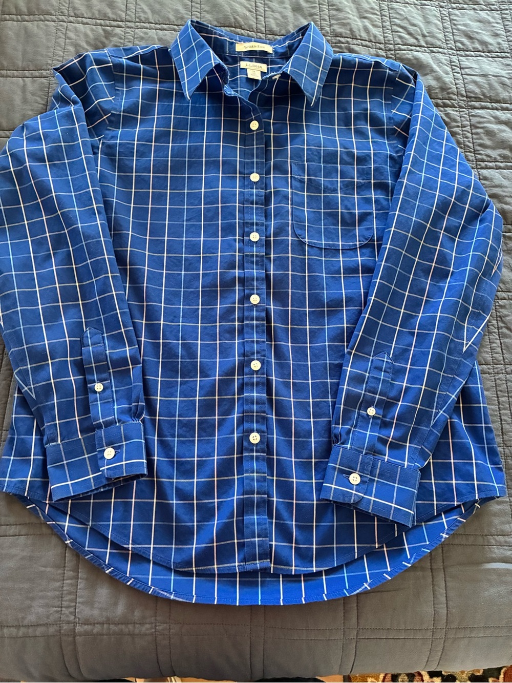 L.L. Bean Women’s Blue Check Button Down Shirt Long Sleeve Size Medium